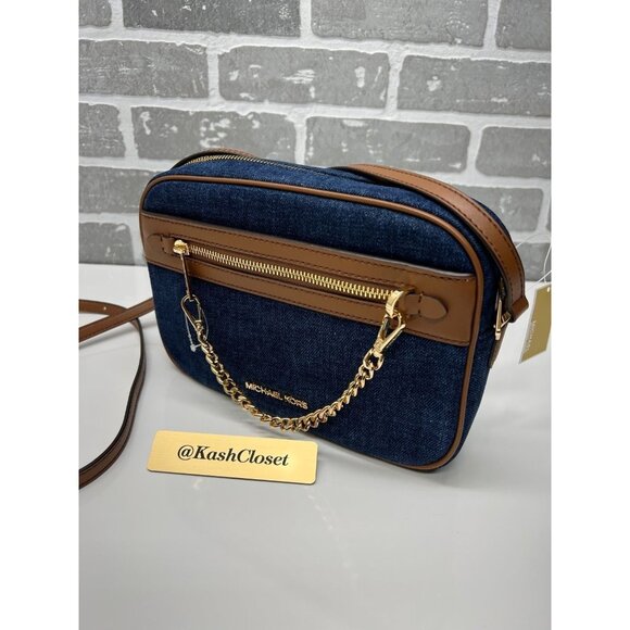 Michael Kors crossbody large chain zip purse messenger bag indigo - Picture 3 of 10